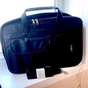 Black vinyl briefcase, with strap, like new
